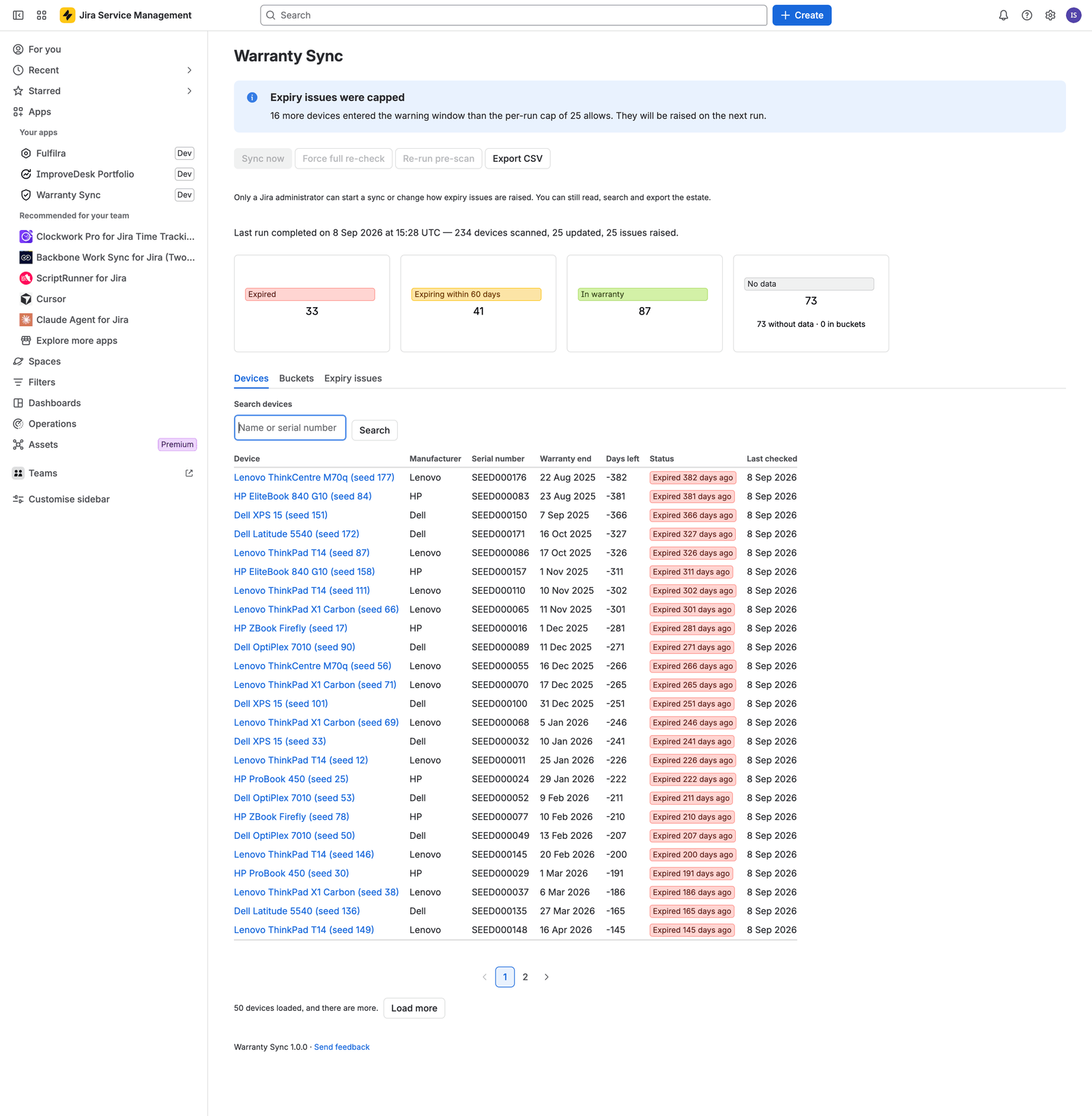 The dashboard as an ordinary user: run controls disabled, Export CSV still available, and the reason stated